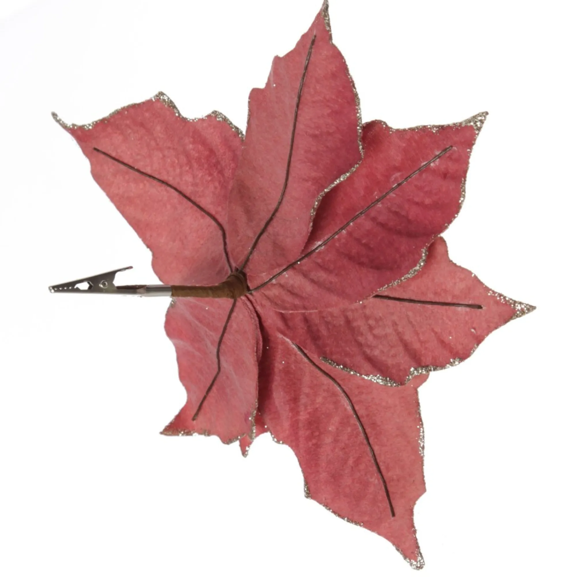 Dark Pink Velvet Poinsettia Flower Clip with Glitter Trim Clearance