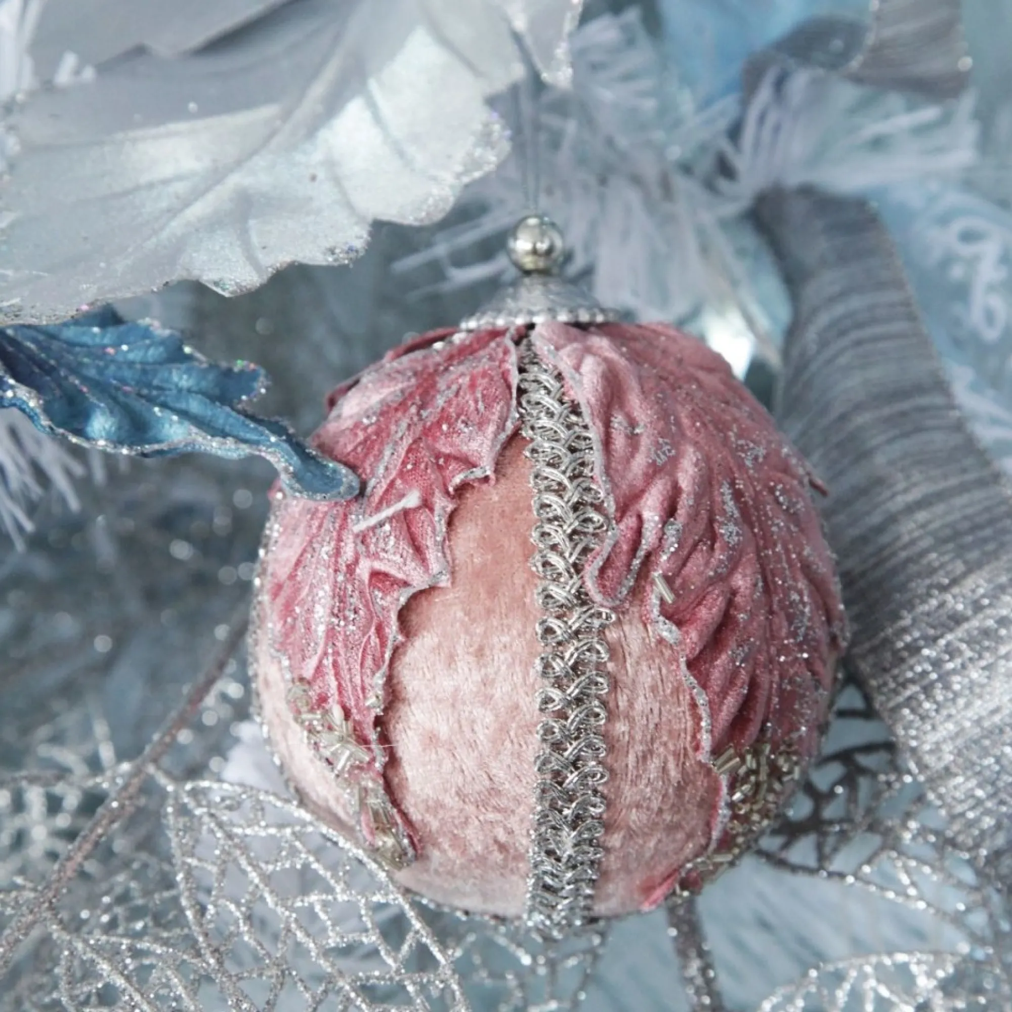Decorative Pink Velvet and Braid Bauble New