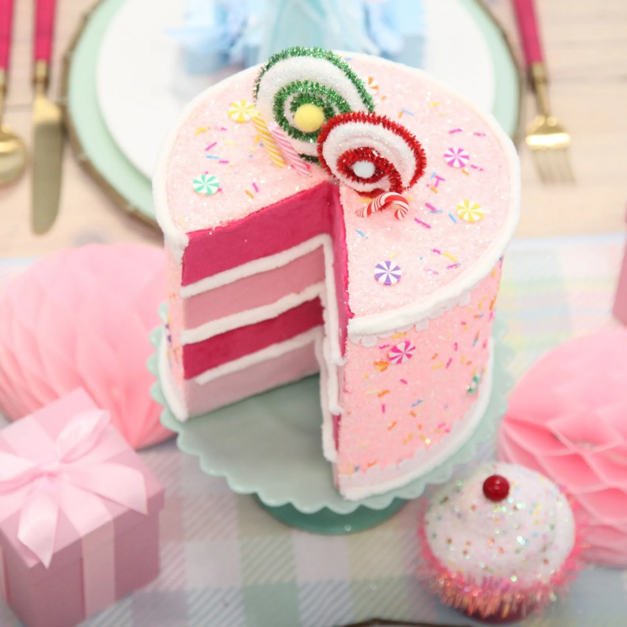 Delicious Pink Velvet Layered Cake Christmas Decoration Outlet