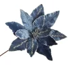 Denim Blue Poinsettia Flower Stem with Silver Glitter Highlights Discount