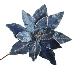 Denim Blue Poinsettia Flower Stem with Silver Glitter Highlights Discount