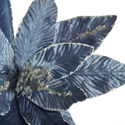 Denim Blue Poinsettia Flower Stem with Silver Glitter Highlights Discount
