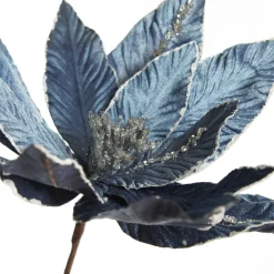 Denim Blue Poinsettia Flower Stem with Silver Glitter Highlights Discount