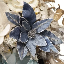 Denim Blue Poinsettia Flower Stem with Silver Glitter Highlights Discount