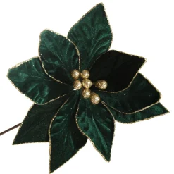 Emerald Poinsettia Flower Stem with Gold Glitter Edge Best Sale