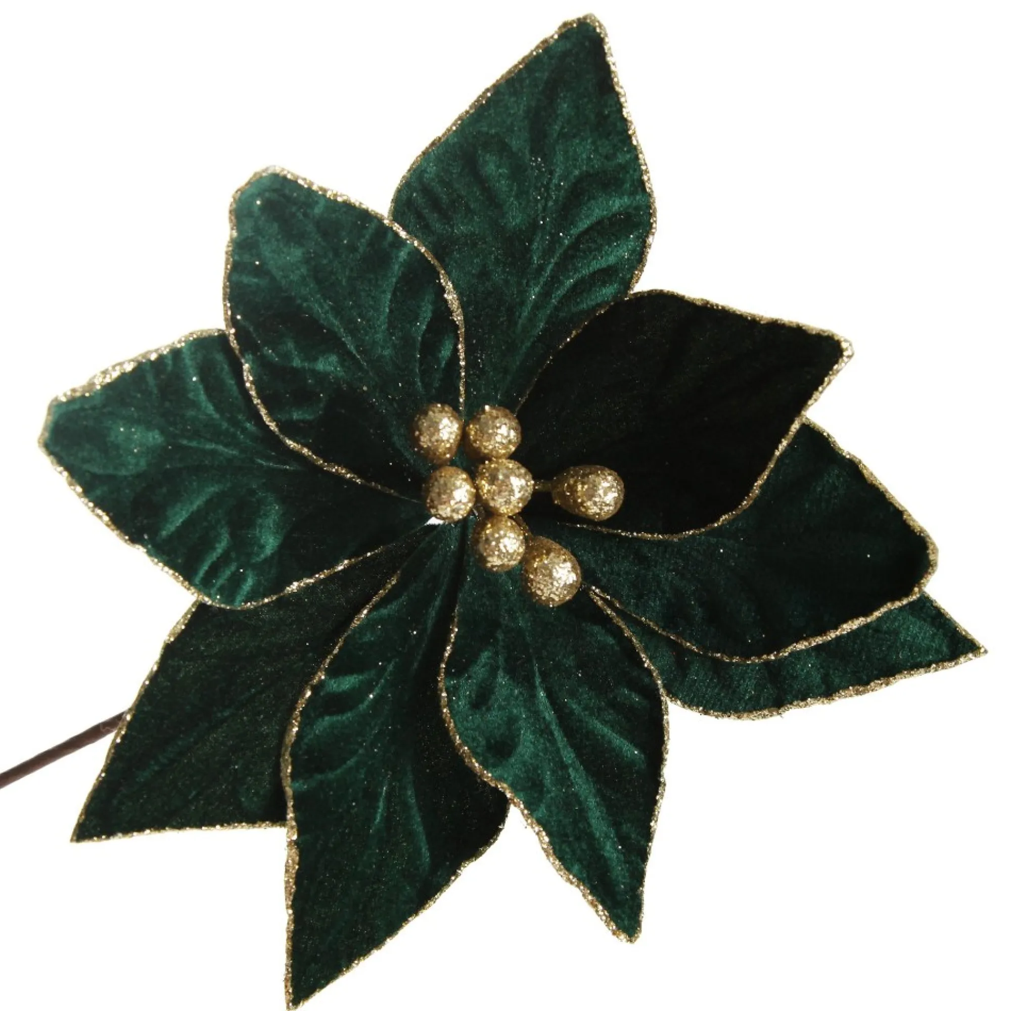 Emerald Poinsettia Flower Stem with Gold Glitter Edge Best Sale