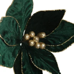 Emerald Poinsettia Flower Stem with Gold Glitter Edge Best Sale
