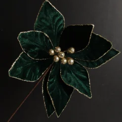 Emerald Poinsettia Flower Stem with Gold Glitter Edge Best Sale