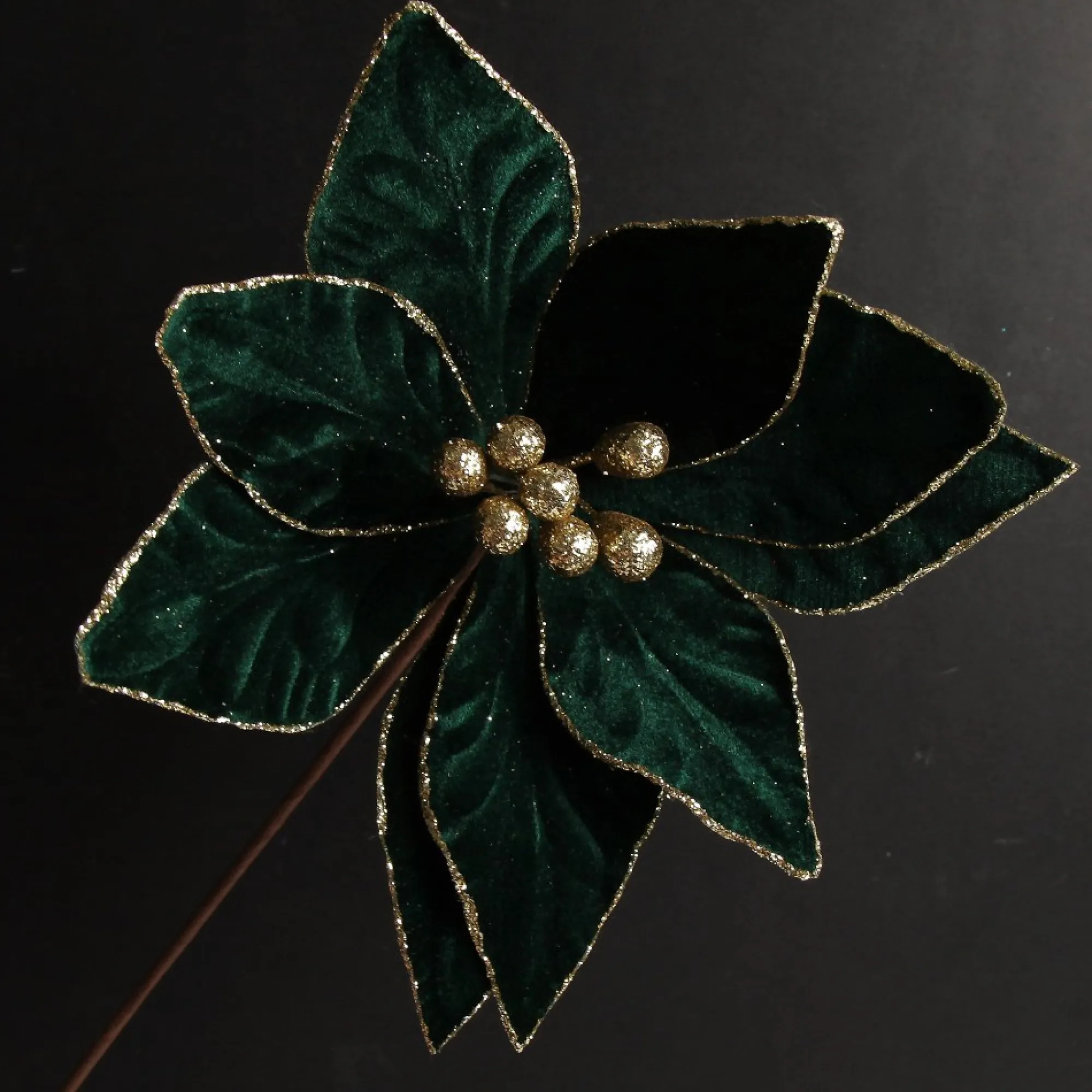 Emerald Poinsettia Flower Stem with Gold Glitter Edge Best Sale