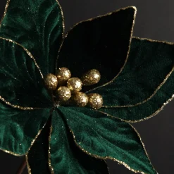 Emerald Poinsettia Flower Stem with Gold Glitter Edge Best Sale