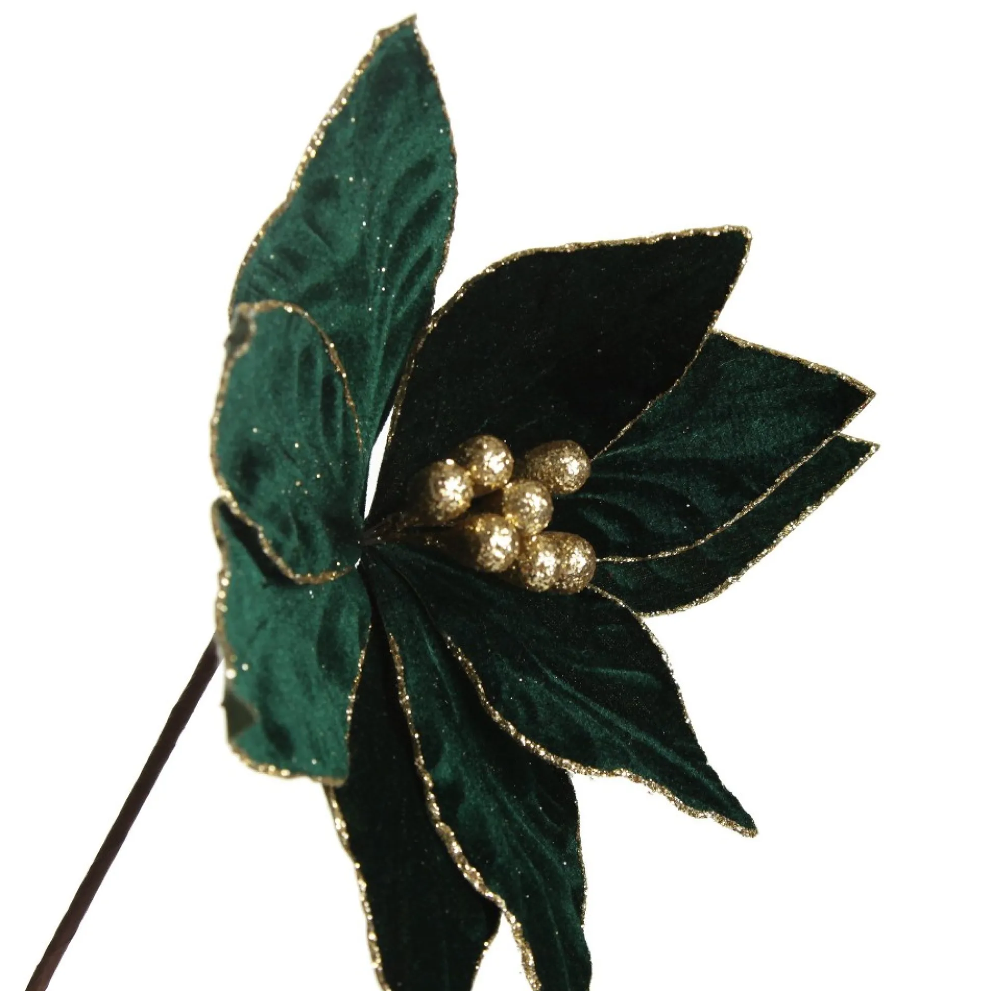 Emerald Poinsettia Flower Stem with Gold Glitter Edge Best Sale