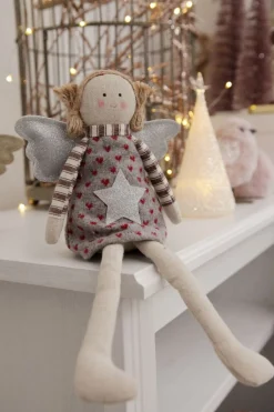 Fabric Sitting Angel with Grey Dress New