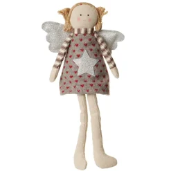Fabric Sitting Angel with Grey Dress New