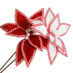 Festive White Flower Stem with Striped Edge Hot