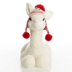Fluffy White Llama with Hat - Sitting Clearance