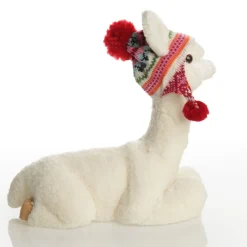 Fluffy White Llama with Hat - Sitting Clearance