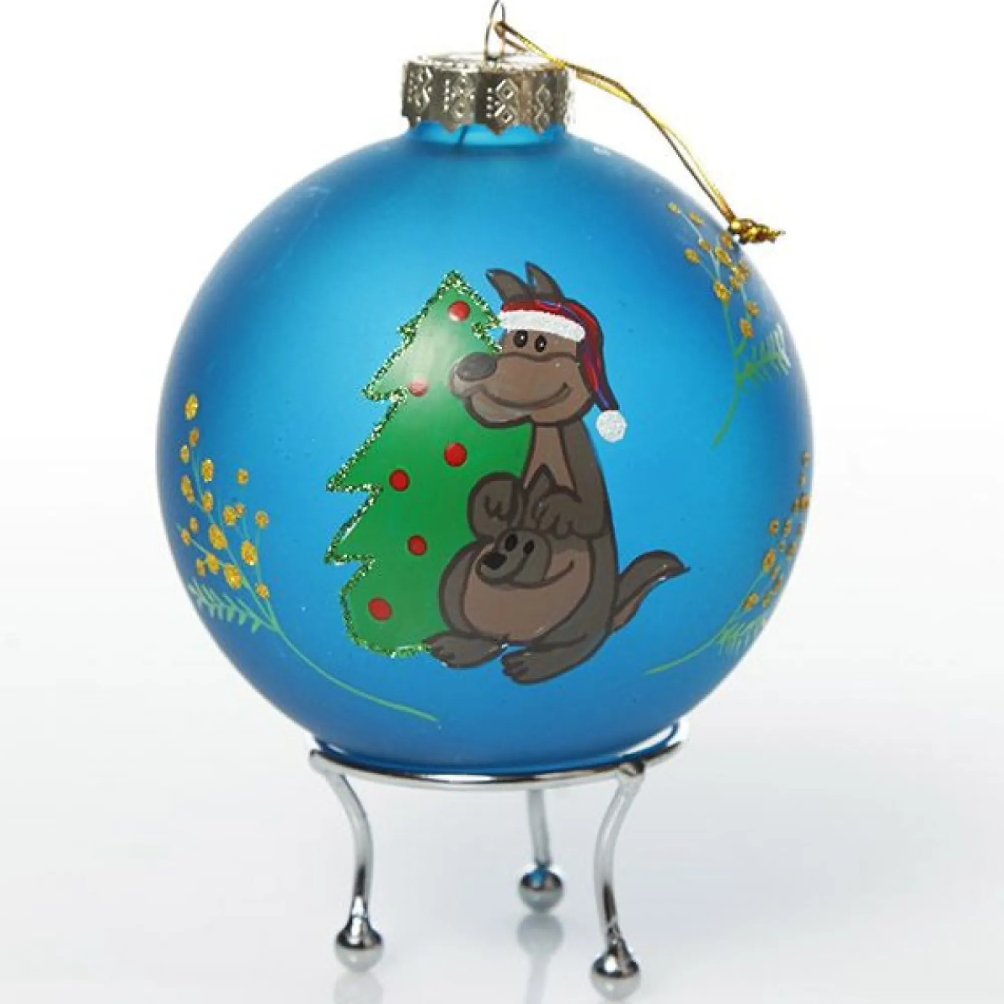 Frosted Blue Australiana Kangaroo Christmas Bauble Best