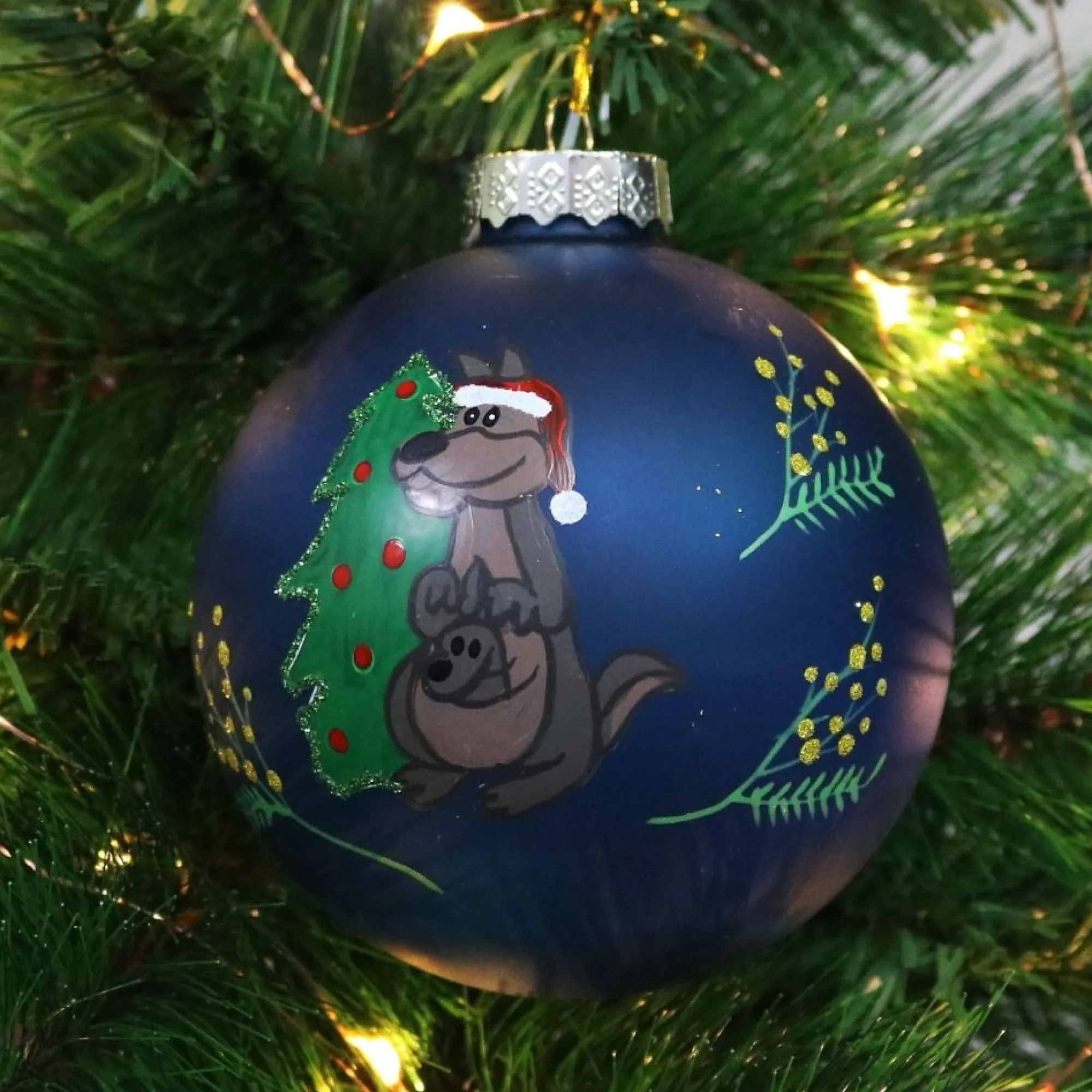 Frosted Blue Australiana Kangaroo Christmas Bauble Best