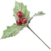 Frosted Green Holly Leaf Stem with Red Berries Outlet