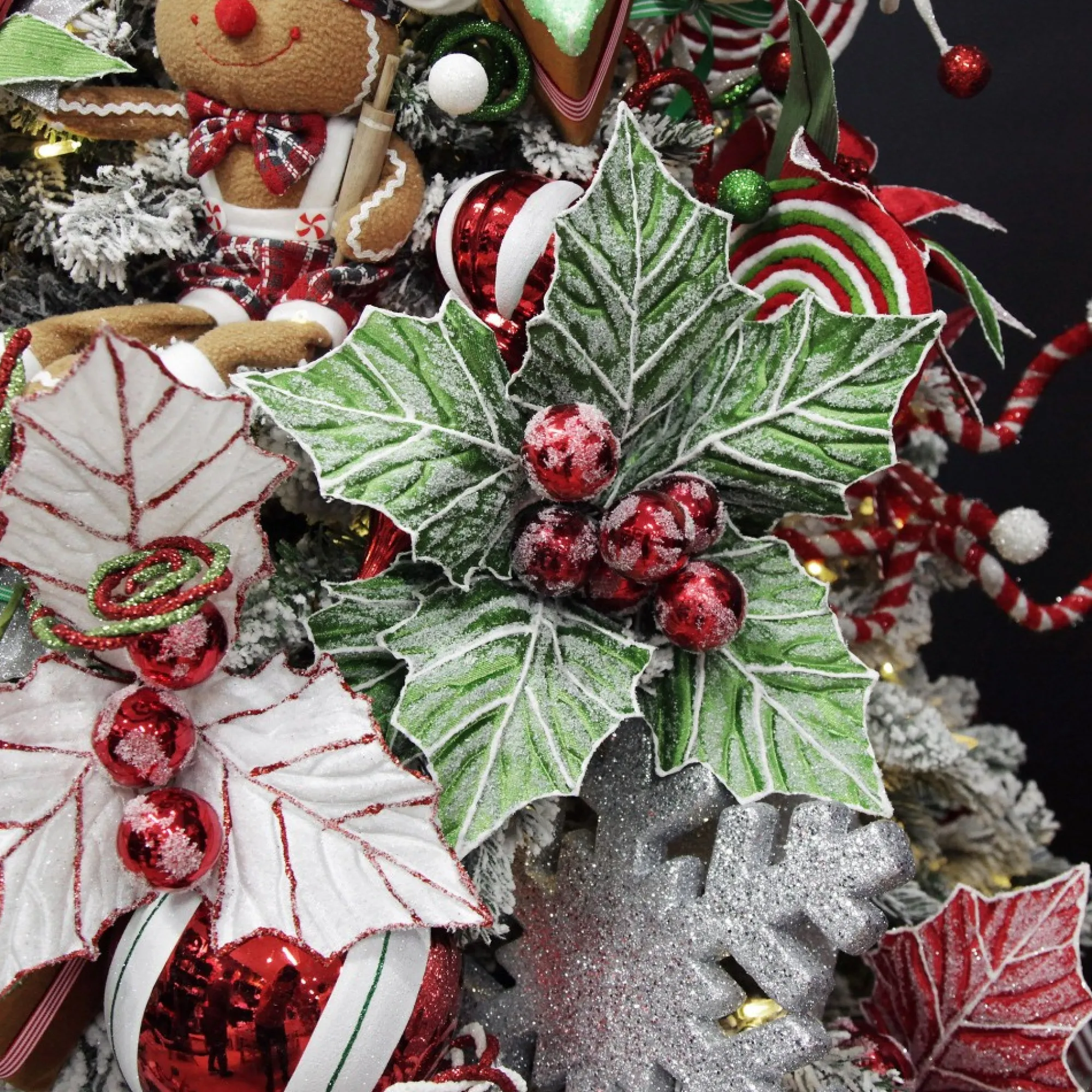Frosted Green Holly Leaf Stem with Red Berries Outlet