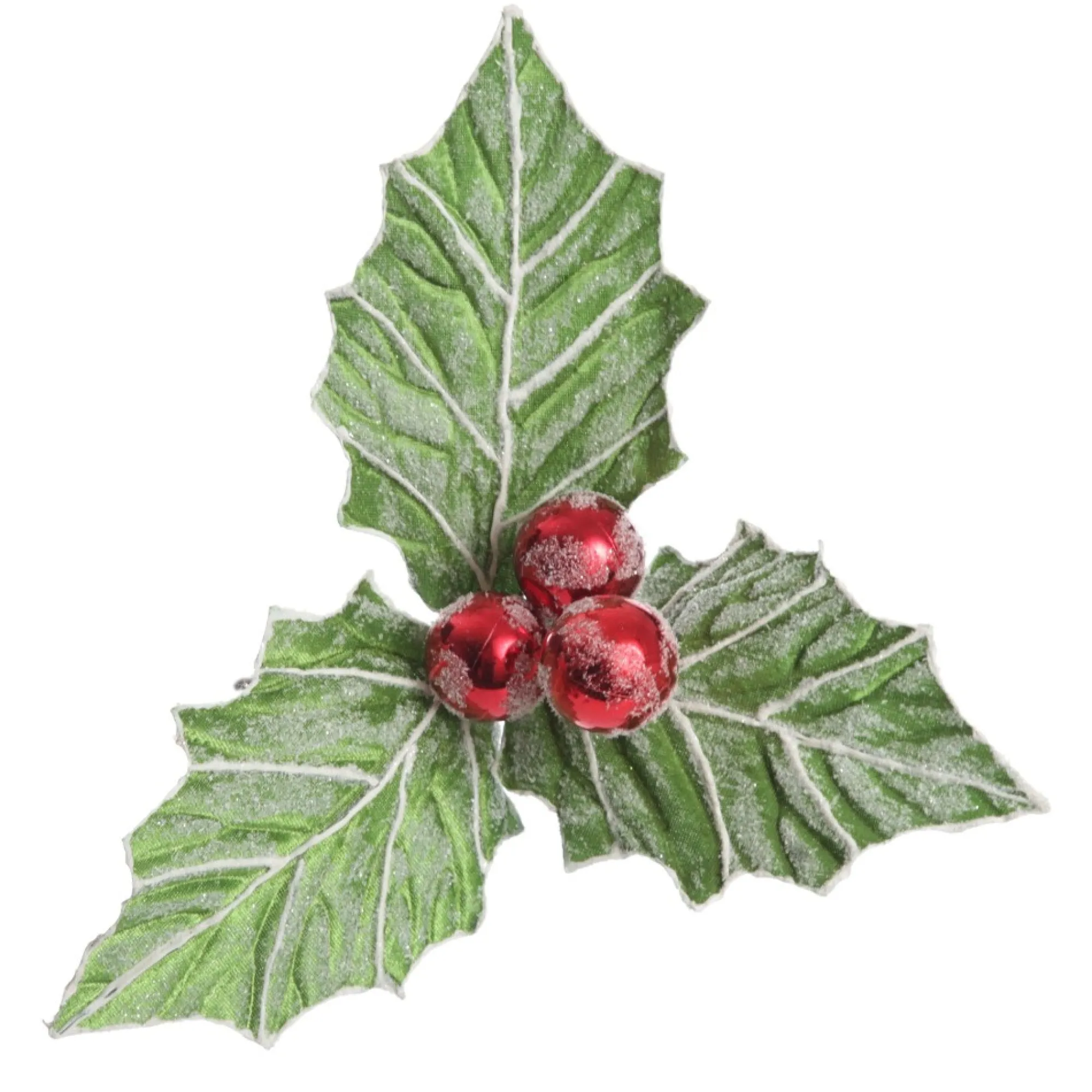 Frosted Green Holly Leaf Stem with Red Berries Outlet