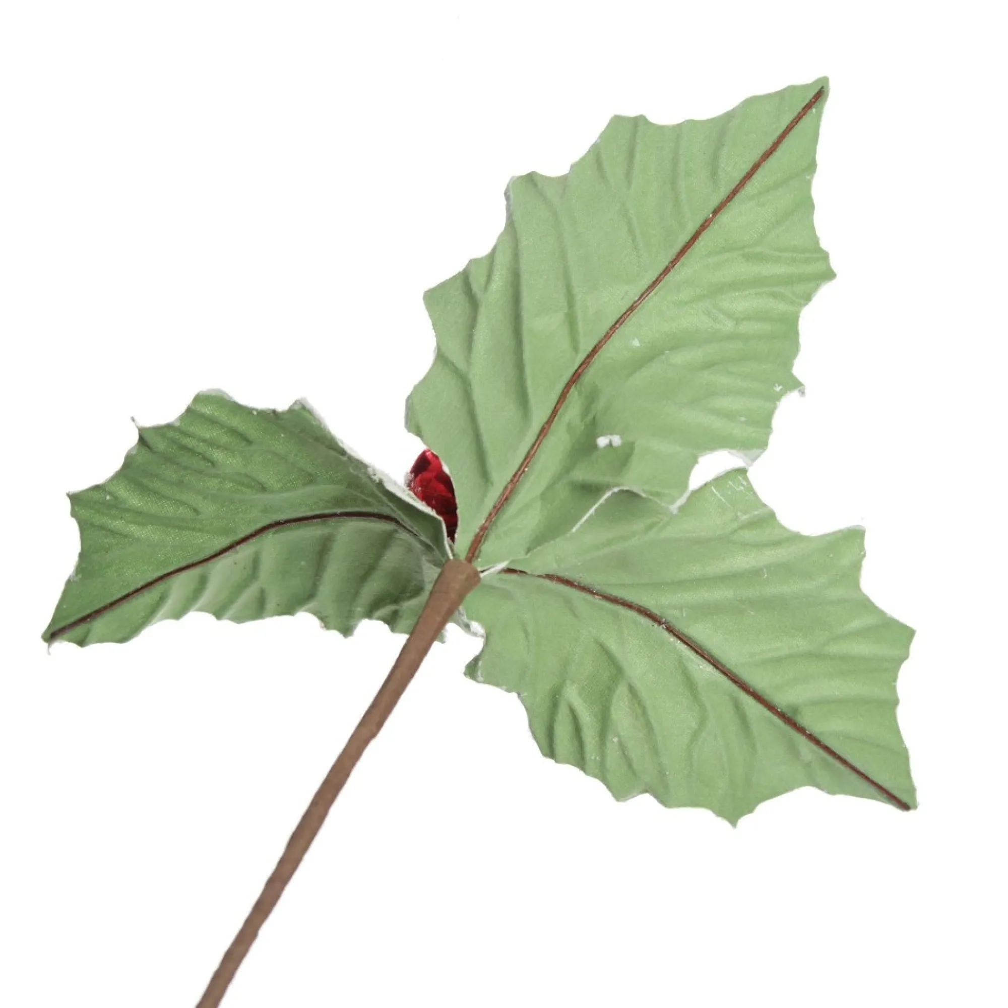 Frosted Green Holly Leaf Stem with Red Berries Outlet