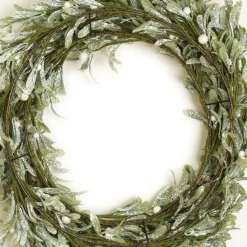 Frosted Green Leaf Christmas Wreath with White Berries Store