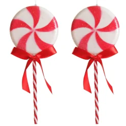 Frosted Red Peppermint Lollipop Tree Decoration - Set of 2 Hot