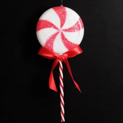 Frosted Red Peppermint Lollipop Tree Decoration - Set of 2 Hot
