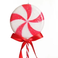 Frosted Red Peppermint Lollipop Tree Decoration - Set of 2 Hot