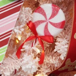 Frosted Red Peppermint Lollipop Tree Decoration - Set of 2 Hot