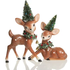 Frosted Retro Bambi Christmas Ornaments with Trees - Set of 2 Discount