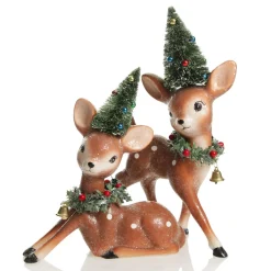 Frosted Retro Bambi Christmas Ornaments with Trees - Set of 2 Discount