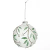 Frosted White Bauble with Green Leaves Sale