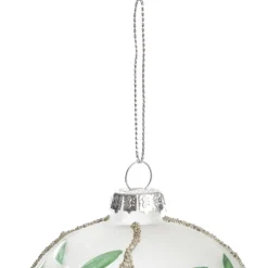 Frosted White Bauble with Green Leaves Sale