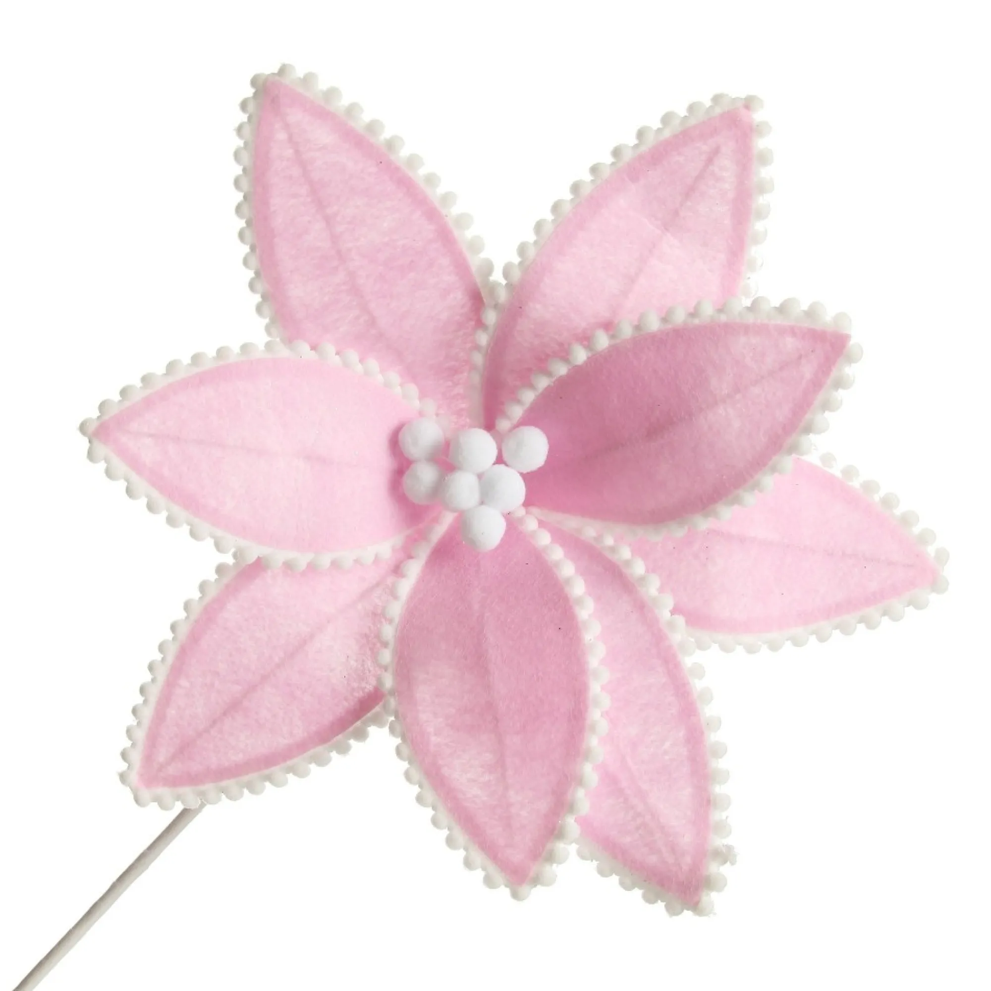 Fun Pale Pink Flower Stem with White Pom Pom Trim Fashion