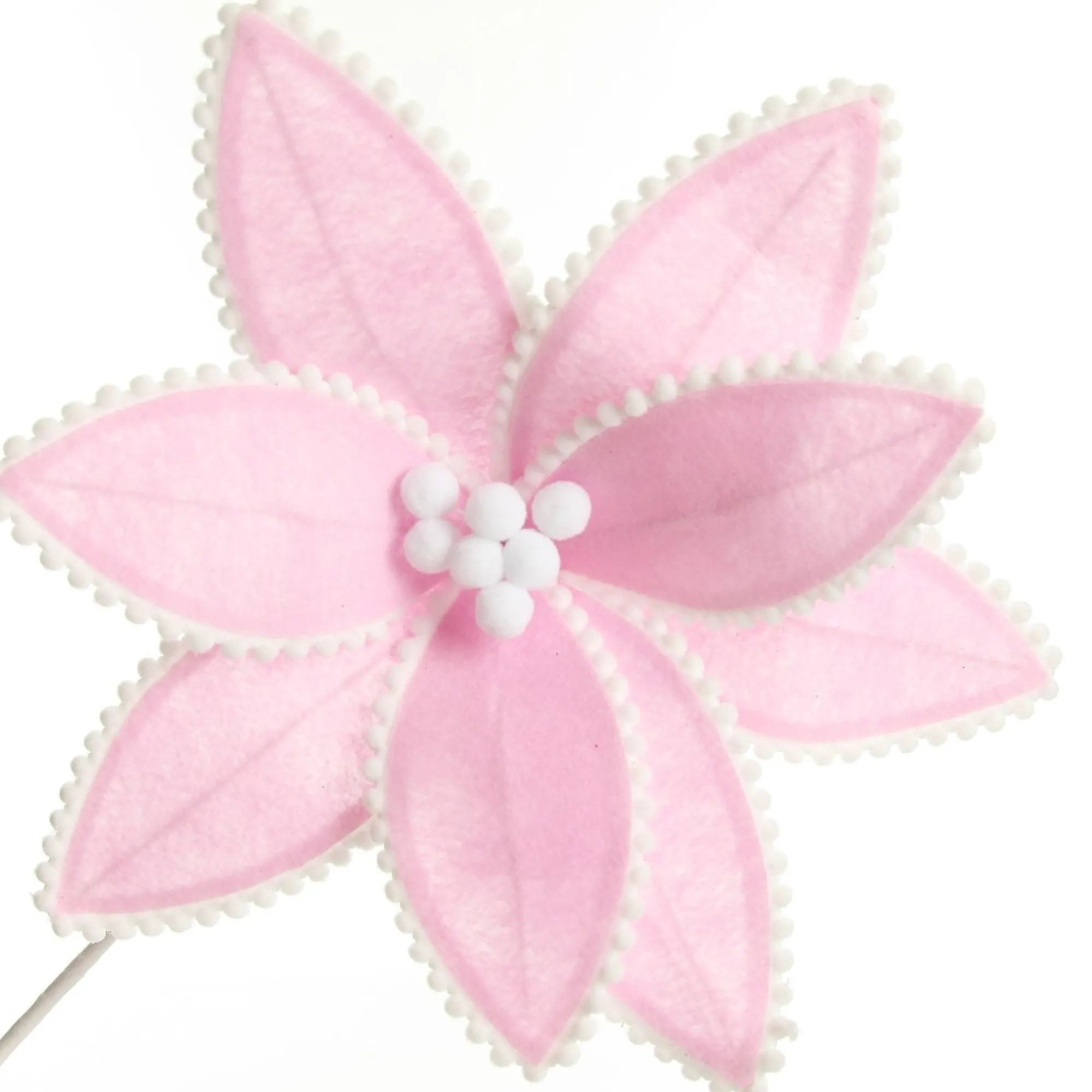 Fun Pale Pink Flower Stem with White Pom Pom Trim Fashion