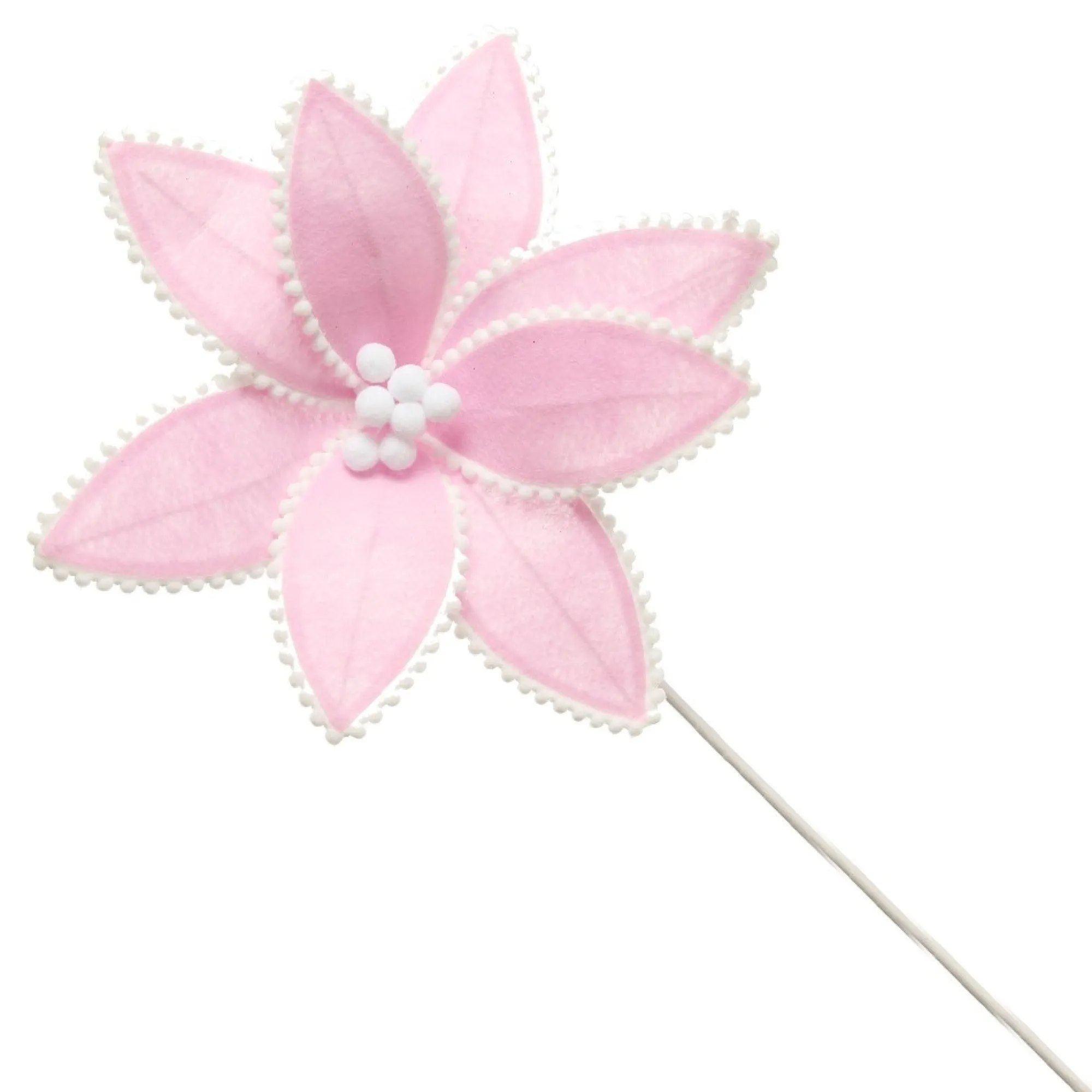 Fun Pale Pink Flower Stem with White Pom Pom Trim Fashion