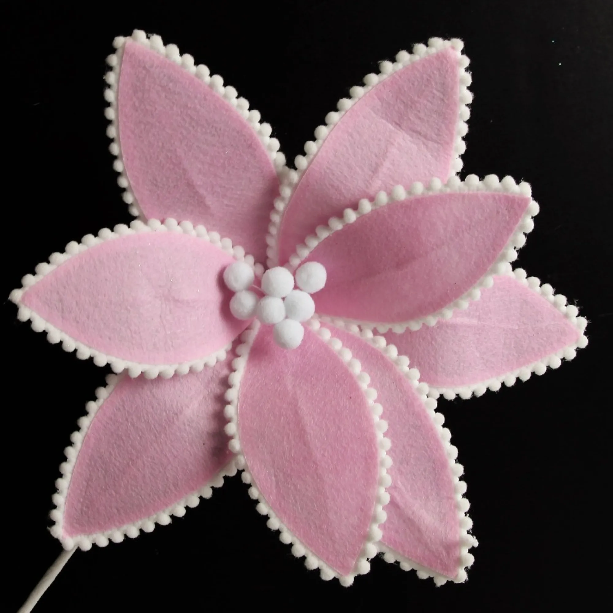 Fun Pale Pink Flower Stem with White Pom Pom Trim Fashion
