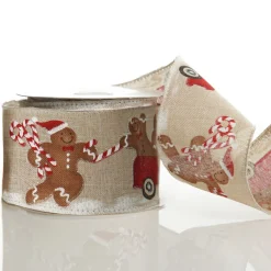 Gingerbread Natural Linen Printed Ribbon - 6.3cm Online
