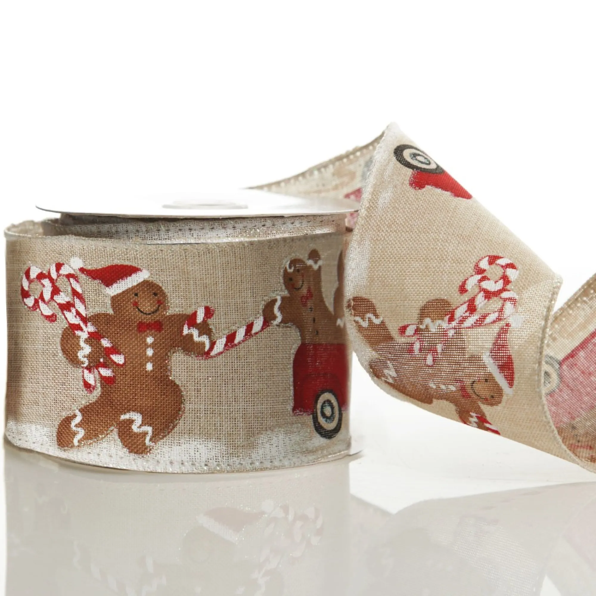 Gingerbread Natural Linen Printed Ribbon - 6.3cm Online