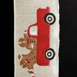 Gingerbread Natural Linen Printed Ribbon - 6.3cm Online