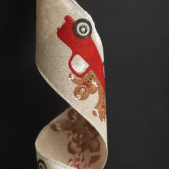 Gingerbread Natural Linen Printed Ribbon - 6.3cm Online