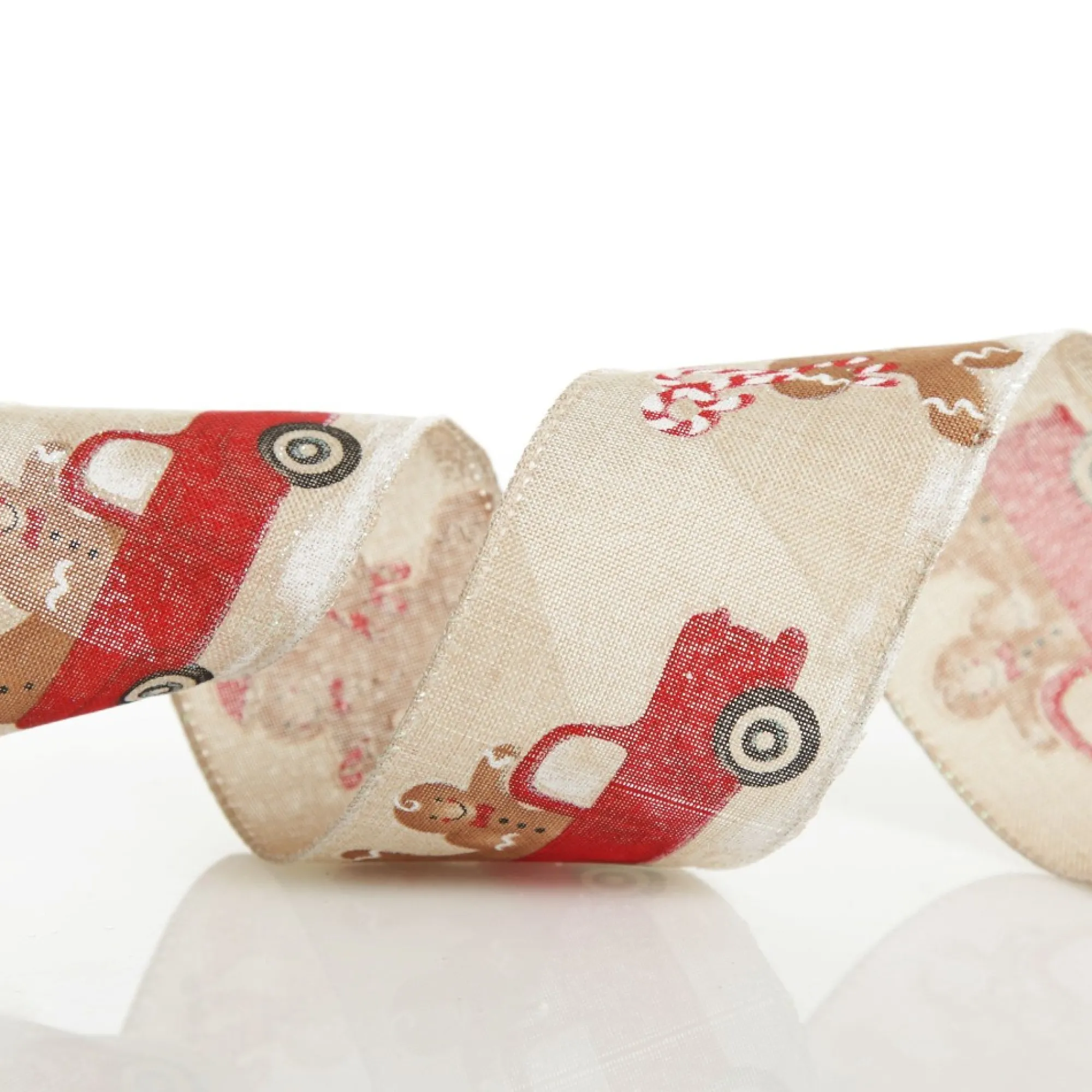 Gingerbread Natural Linen Printed Ribbon - 6.3cm Online