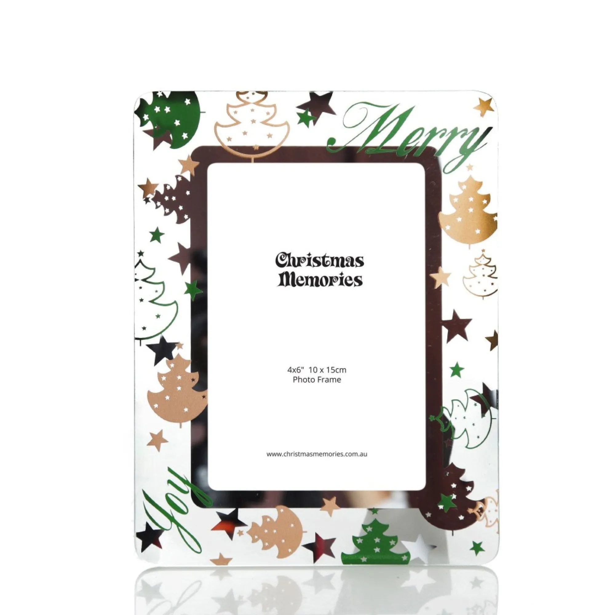 Glass Christmas Photo Frame - Gold and Green Trees Store