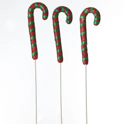 Glittered Green and Red Candy Cane Pick - Pack of 3 Store