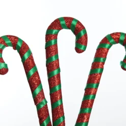 Glittered Green and Red Candy Cane Pick - Pack of 3 Store
