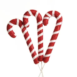 Glittered Red and White Candy Cane Pick - Pack of 3 Discount