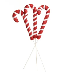 Glittered Red and White Candy Cane Pick - Pack of 3 Discount
