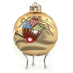 Gold Christmas Bear with Cart Bauble Cheap